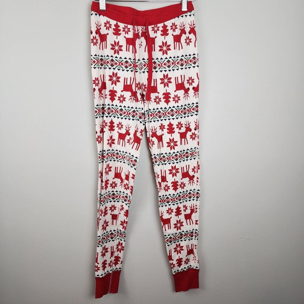Hanna Andersson Holiday Pajama Pants XS adult  Red White Reindeer tapered